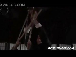 Atado shibari suspendido y palmada