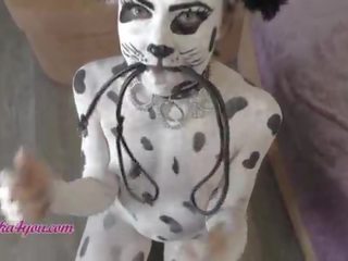 Pretty lover In Dalmatian Costume Playfully Rides Cavalier's Big member